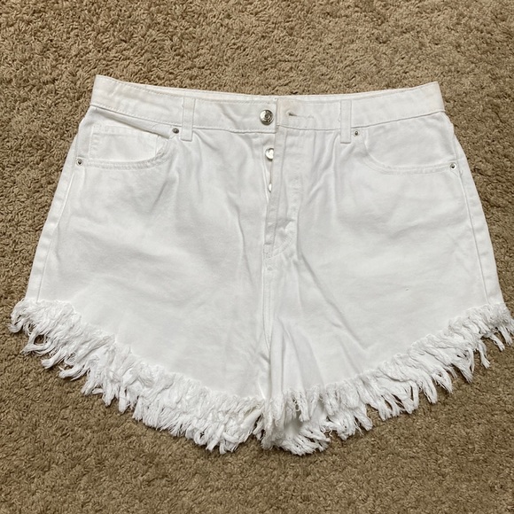 White Cut Off High Rise Shorts - Picture 1 of 2